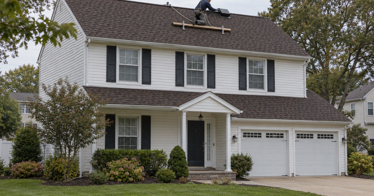 New shingles and a roof vent on a detached Beachwood house